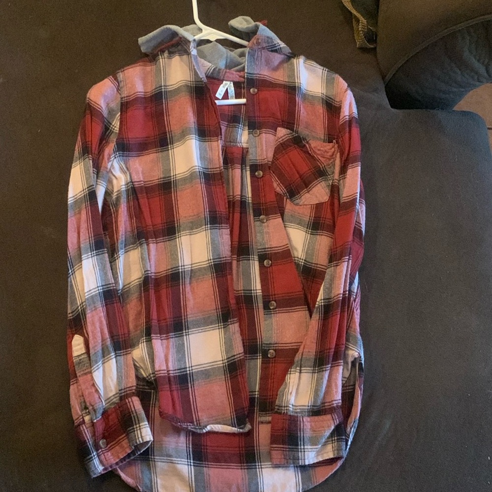 Flannel button up with hood